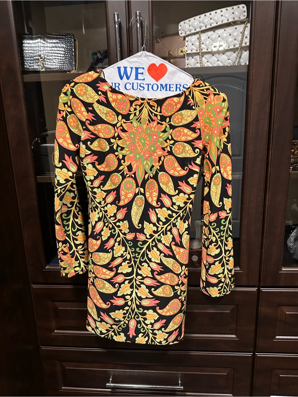 Zara Black Mini Dress with Orange, Yellow & Green Floral Print